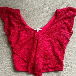 Red lace off the shoulder, crop top